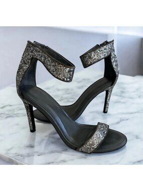 JOIE Pewter Silver Metallic Glitter Dress Heels Size 36